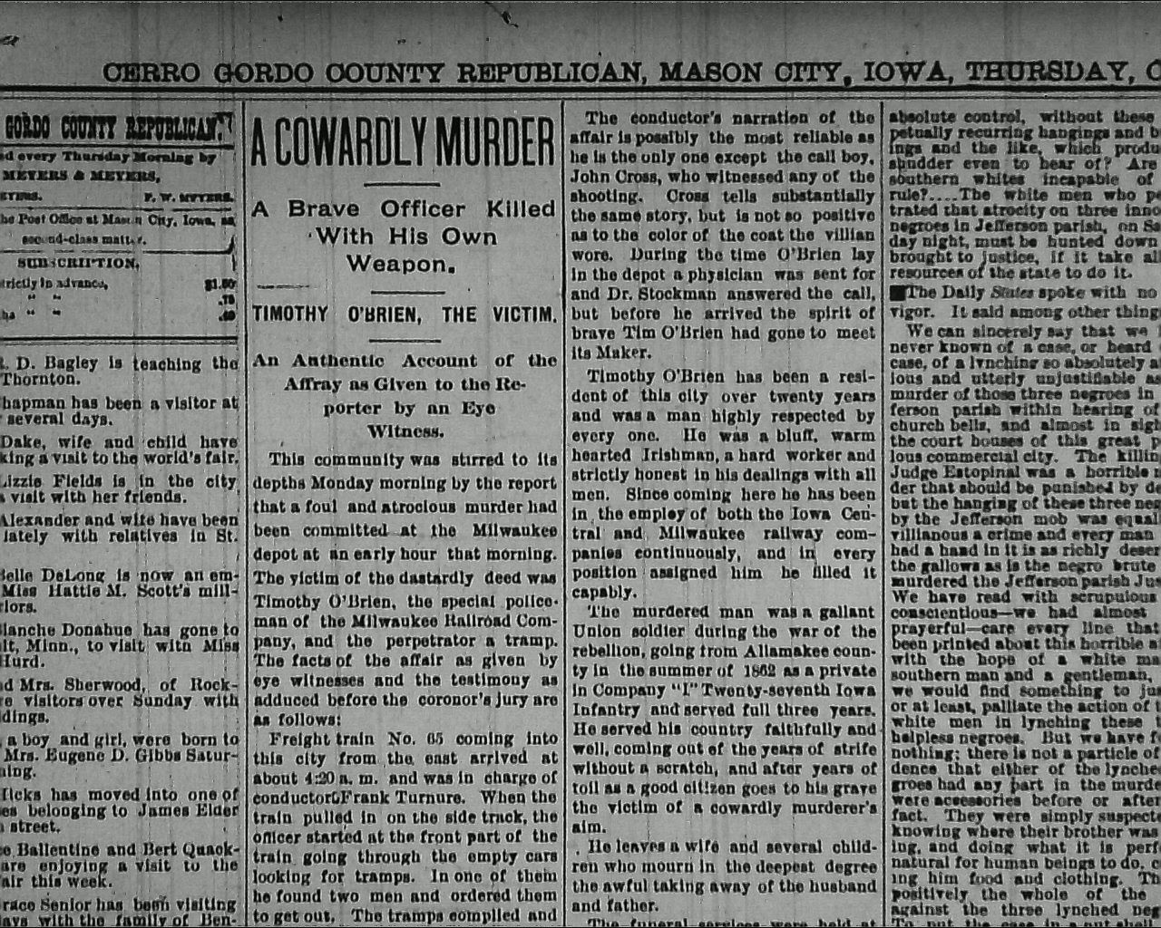 Cerro Gordo County Republican article Oct. 5, 1893